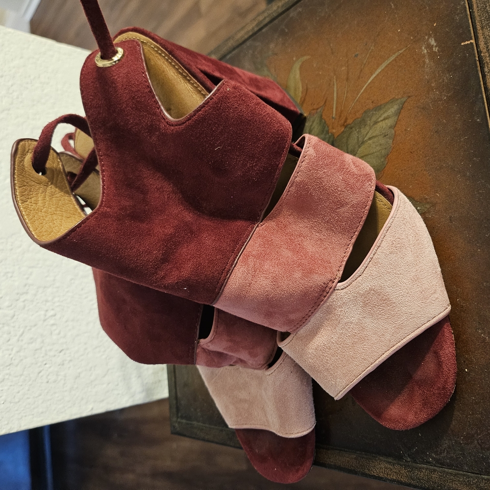 Coach Burgundy and Pink Suede Sandals